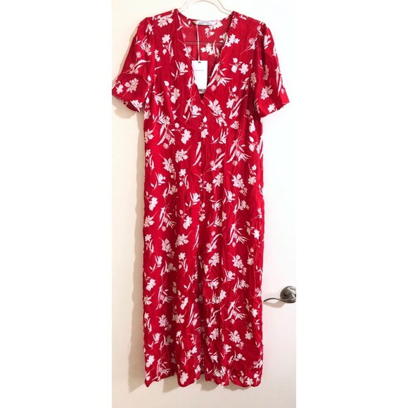 Zara Red and White Floral Midi Dress - Picture 2 of 5